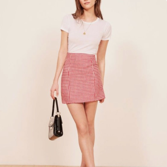 Reformation Dresses & Skirts - Reformation Ginghan Red & White Mini Skirt 6